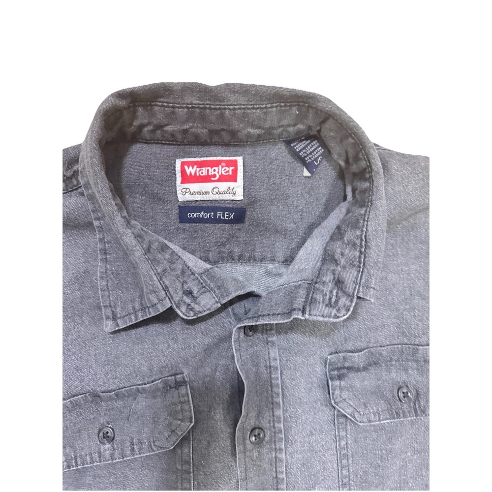 Wrangler Comfort Flex Gray Denim Long Sleeve Button Up Shirt Men's Size L - Picture 3 of 7
